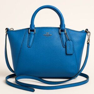 Authentic Coach Blue Pebbled Leather Mini Kelsey Satchel Crossbody Bag Purse